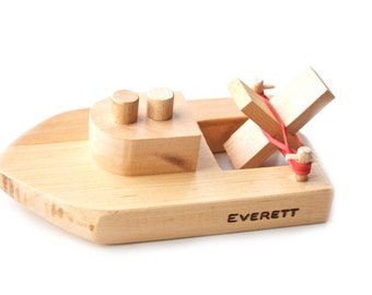 Personalized Wooden Toy Boat, Kids Wood Bath Toy, Pure Wood Boat, Ready to ship, Bath Toy, Eco-Friendly
