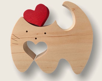 Personalized Kitten in love Wooden Puzzle, Eco-friendly toy, Handmade wood puzzle, Wooden handmade toy