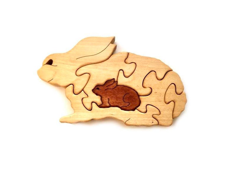 Wooden Puzzle Bunnies. Easter bunny. Kids toy. Puzzle toy. image 1
