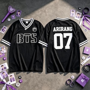 Koszulka z nadrukiem BTS z napisem „BTS” i dekoltem w serek, dwustronna koszulka w stylu piłkarskim, gadżety z koncertów K-popu, prezent dla fanów ARMY