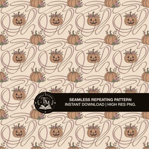 Pumpkin Patch Seamless Pattern PNG, Fall Design for Fabric and Crafts