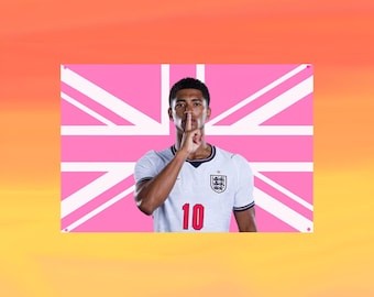 Jude Bellingham Pink Wandteppich mit britischer Flagge, Union Jack Fußball-Wandbild, England Fußball-Schlafzimmerdeko, Sportfan-Banner