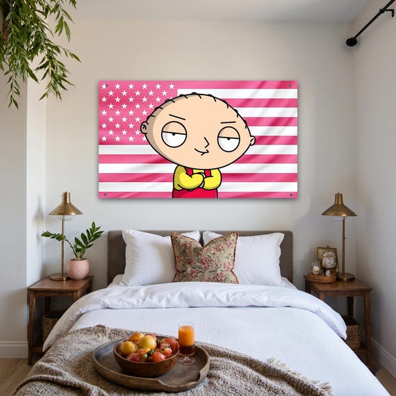 Stewie Griffin Pink US Wall Tapestry Flag, Family Guy Wall Art