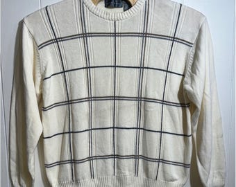 Jersey de cuello redondo de algodón con estampado de cuadros color crema para hombre, talla XXL, de Oscar de la Renta.