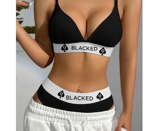 Blacked QOS solid colour contrast lingerie set, no padding bra and brief