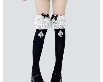 Chaussettes hautes en dentelle avec nœud QOS