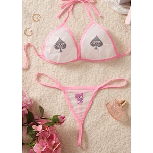 Sissy Lätt Sommar Transparent Spets Ärmlös Tvådelad BH Set