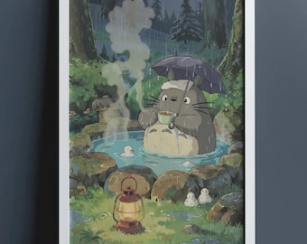 Totoro – Póster de Studio Ghibli, Arte mural de bosque fantástico, Lámina de anime mágica, Decoración de naturaleza