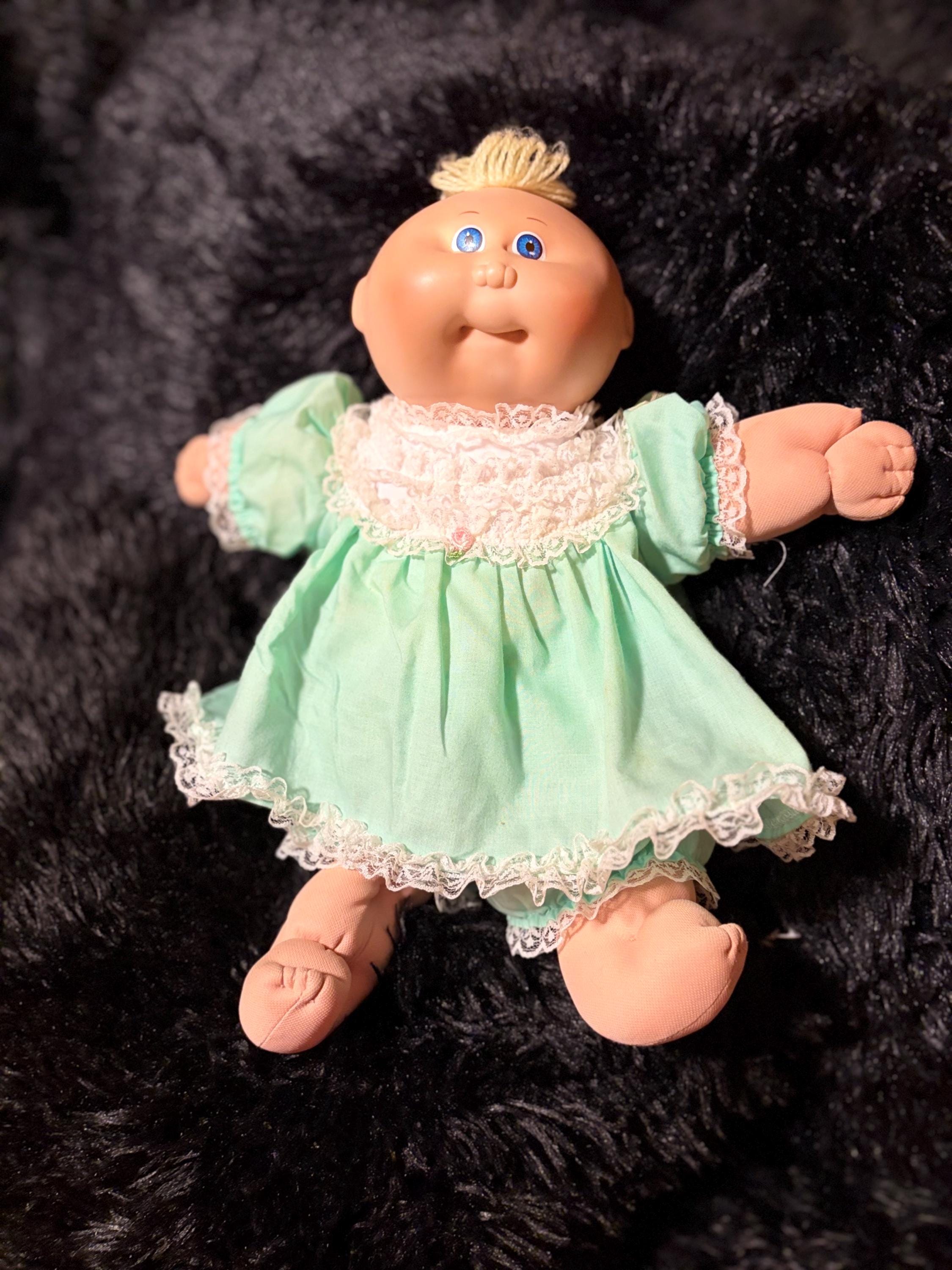 cabbage patch doll green dress Copy-Cabbage Patch Christmas Clothes - Handmade for 16" - 17" Girl Dolls - Green and White Candy Striped Dress - Wintergreen Wonderland