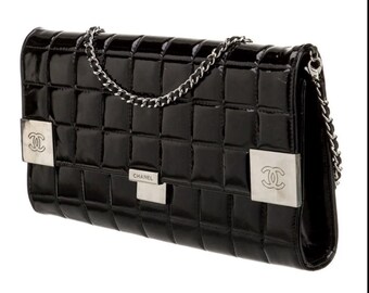 CHANEL 2003 authentiek lakleer gewatteerde chocoladereep schoudertas schoudertas zwart zilver hardware CC-logo's kunnen als clutch worden gedragen 11 x 6