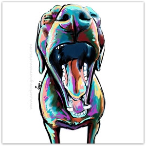 Yawning Weimaraner art Print. A great gift for the Weimaraner mom.