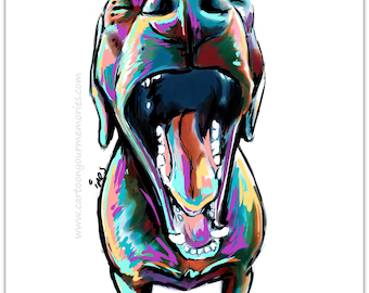 Yawning Weimaraner art Print. A great gift for the Weimaraner mom.