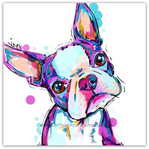 Boston Terrier Art Print – Cute Boston Terrier Wall Art, Dog Lover Gift, Boston Terrier Decor, Cartoon Dog Portrait, Pet Art Illustration