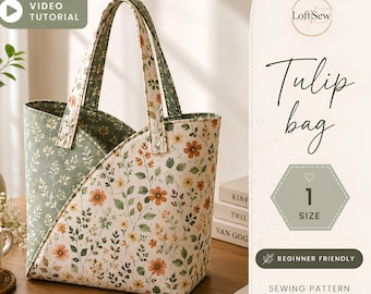 Cartamodello per borsa tote a forma di tulipano / Tutorial PDF per principianti in stile giapponese (download immediato)