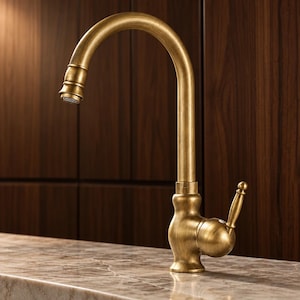 Kitchen Faucet Solid Brass Single Handle High Arc Deck Mount Vintage Kitchen Sink Tap