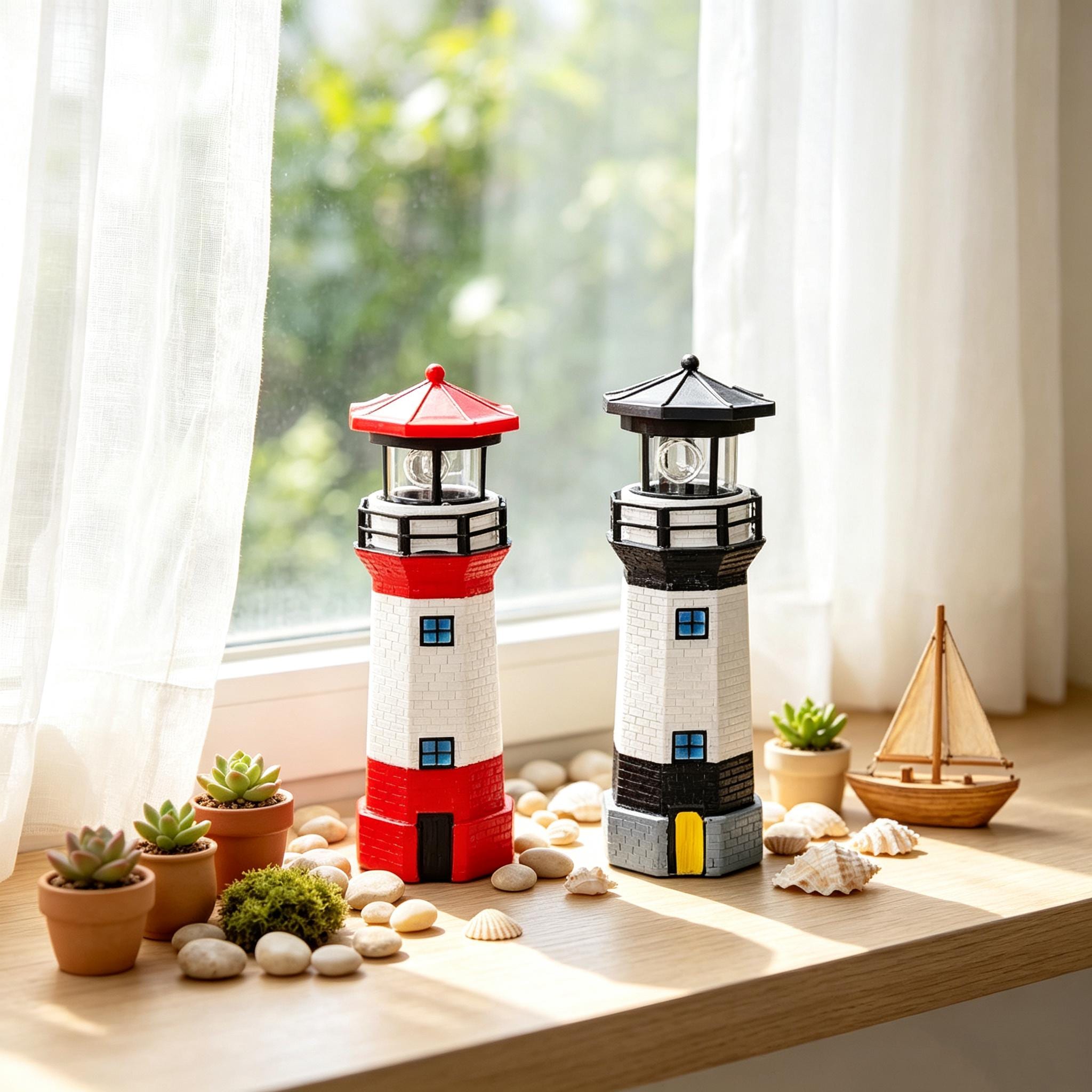 QIFEI LED Solar Powered Lighthouse, 360 Degree Rotating Lamp Waterproof Statue Rotating Lights For Garden Yard Outdoor Decor Big Red