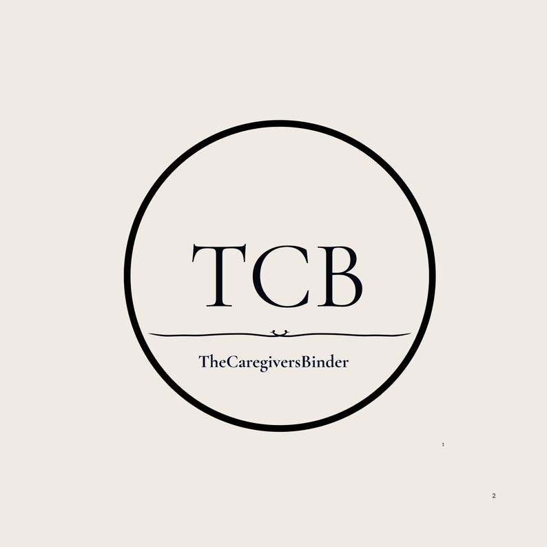 May include: A circular logo design on a light beige background featuring the black text TCB in a serif font. Below the letters is a thin horizontal line with a small curved accent, followed by the text TheCaregiversBinder in black.