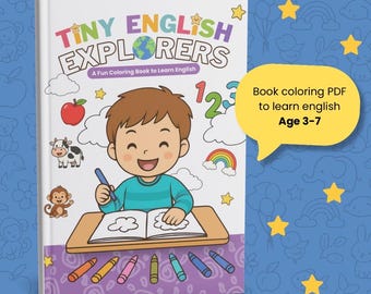 English Learning Coloring Book PDF for Kids Ages 3-7 | Printable ESL Activity Book | Learn First English Words Through Coloring