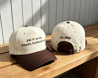 Put It On My Husband's Tab Trucker Hat, Funny Embroidered 5 Panel Two Tone Cap, Sarcastic Gift for Wife, Trendy Summer Mesh Snapback Women