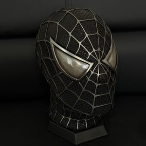 Custom Black Spider-Man Cosplay Mask, 3D Face Shell, Magnetic Lenses, Rubber Web