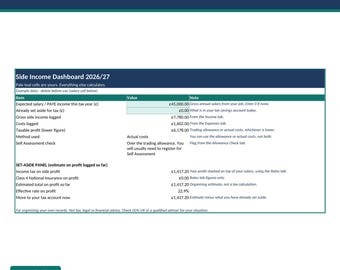 UK Side Hustle Tax Tracker 2026/27 | Excel Spreadsheet + Printable Record Pack | Trading Allowance | Self Assessment