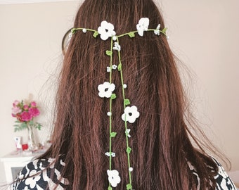Crochet necklace, flowers necklace, flowers girl, hair accessories, christmas gift, bride hair accessory