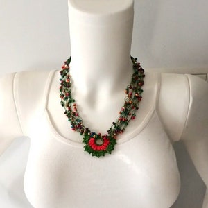 Crochet necklace, beaded necklace, charm necklace, christmas gift, gift for women