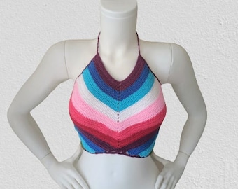 Gehaakte haltertop, festival crop top, zomerkleurige top, gehaakte haltertop, festivalkleding, gehaakte bikini, damestop