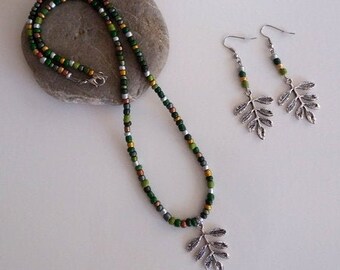 Elegante Natur Herbst Farben Blatt Anhänger, Halskette Ohrringe Metall Schmuck-Set, Geschenk für sie