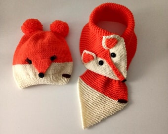 Kid's Winter Hat and Scarf, Children's Animal Hat anD Scarf, Children Gift, Fox Neckwarmer