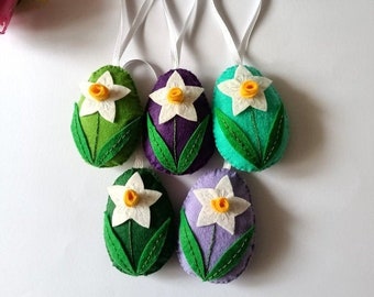 Felt Easter decoration, felt easter eggs, spring flowers, embroidery egg, easter felt eggs ornaments, easter tree embellishments