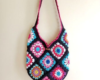 Crochet motif bag, crochet tote bag, crochet purse bag, shoulder bag, gift girl, gift for women