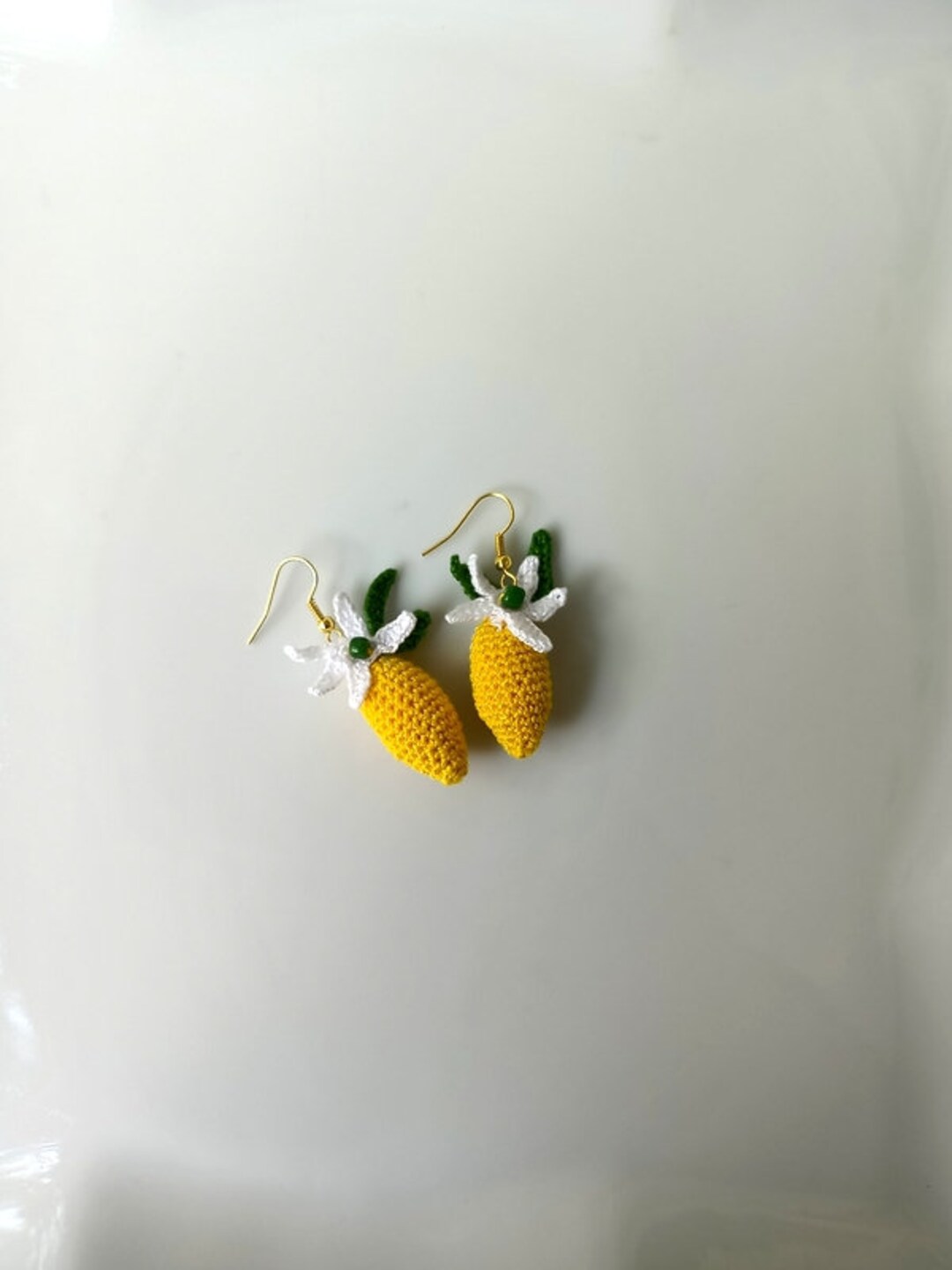 Crochet Lemon Earrings, Handmade Lemon Earring, Crochet Dangle Earrings