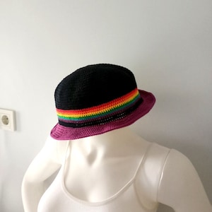 Crochet mercerized cotton bucket hat, knit colorful bucket hat, rainbow bucket hat, rainbow summer hat, beach hat, ready gift