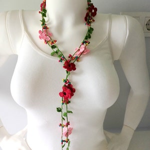 Crochet flowers necklace, long necklace, turkish oya necklace, beach necklace, spring necklace, gift for her image 4
