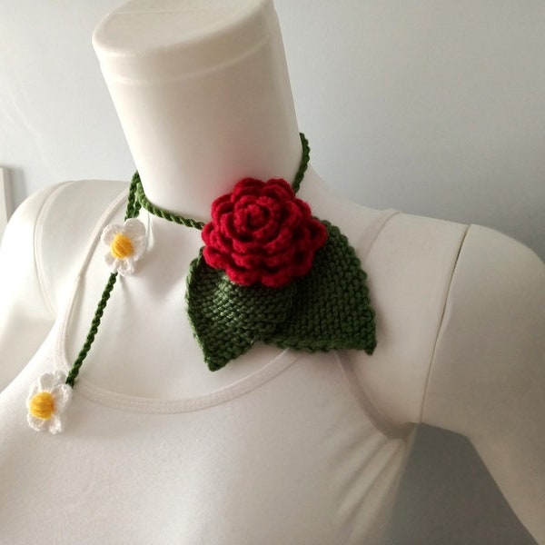 Hand knitted, floral necktie, scarf, new year gift