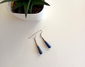 Vintage Lapis Lazuli Earrings, Dark Blue Gemstone Earrings,long earrings, gift for her