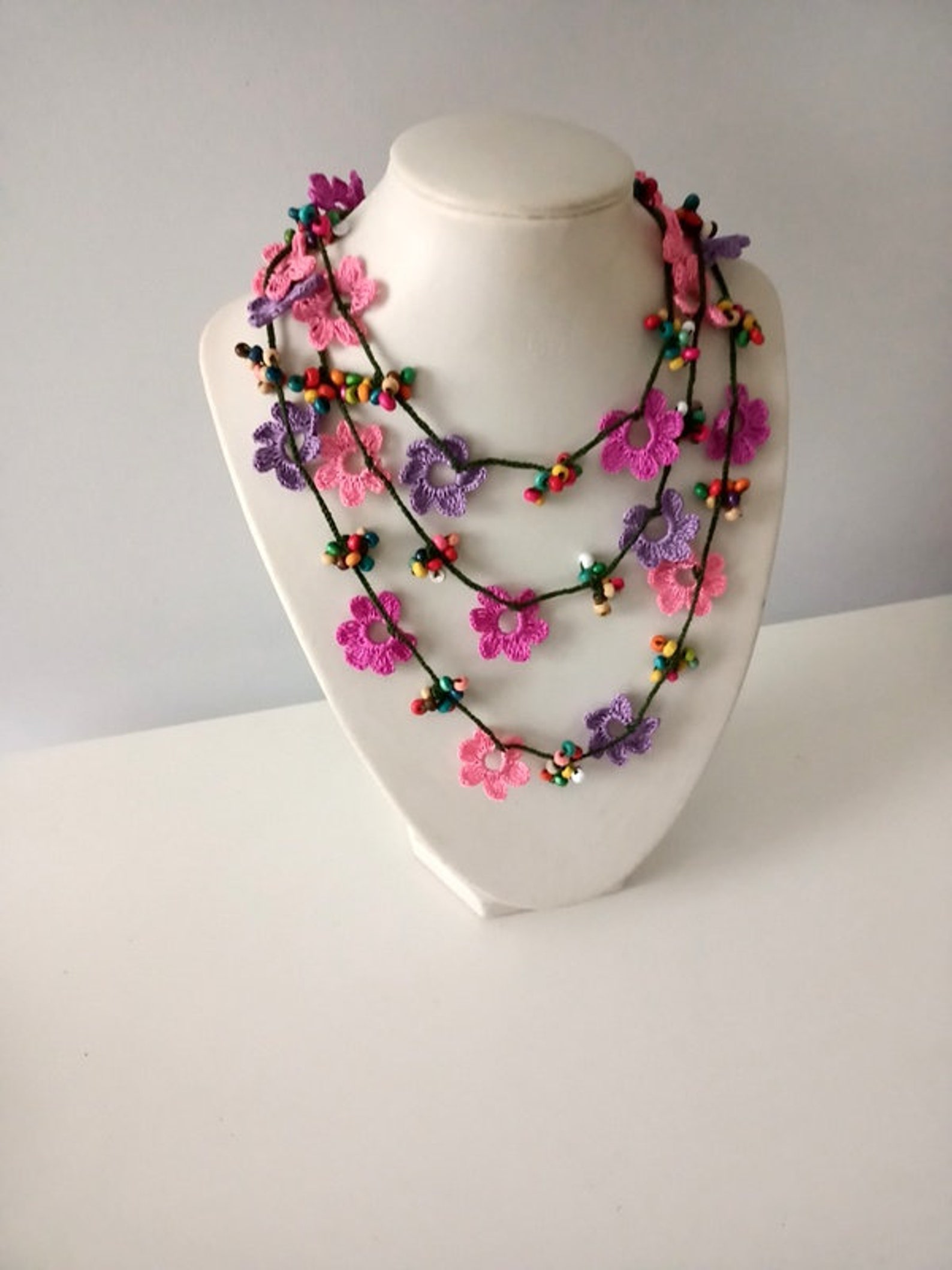 Crochet Floral Necklace Turkish Oya Necklace Beaded - Etsy