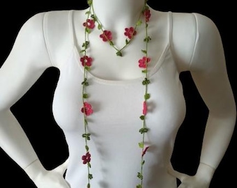 Crochet floral necklace, flower necklace, charm necklace, christmas gift, gift for her