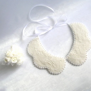 Wedding Pearl Necklace, Bridal Pearl Jewelry, Jewelry Embroidered, Collar Necklace, Peter Pan Collar