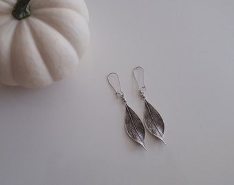 Leaf Silver Earrings, Birthday Gift, Leaf Dangle Earrings, Autumn Earrings, Gift For Her