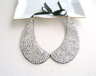Silber Pailletten Kragen Kette, Peter Pan Kette, Handarbeiten Kette, Pailletten Applikation, Bubikragen
