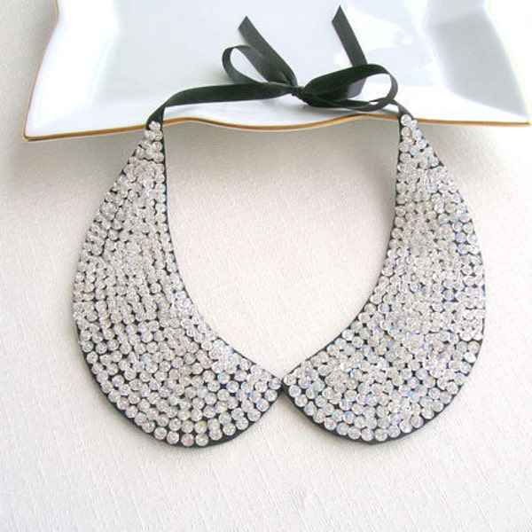 Silver sequined collar necklace, peter pan necklace, handicrafts necklace, sequin applique, peter pan collar