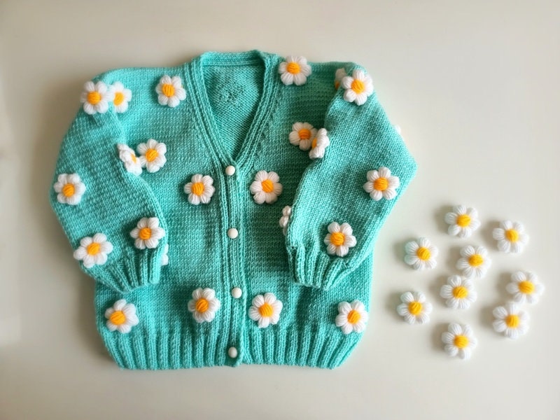 Crochet 3D Daisy Flowers Cardigan, Crochet Cardigan, Crop Knit Cardigan