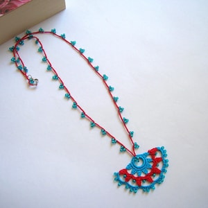 Turkish Oya Necklace, Crochet Necklace, Oya Beaded Necklace, Summer Necklace, Spring Necklace, Floral Necklace, Lariat Necklace