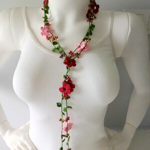 Crochet flowers necklace, long necklace, turkish oya necklace, beach necklace, spring necklace, gift for her image 5