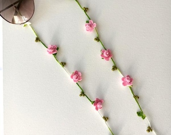 Glasses rope, glasses string, Eyeglass rope, eyeglass string, crochet flowers rope, beaded eyeglass string, mothers day gift, gift for her