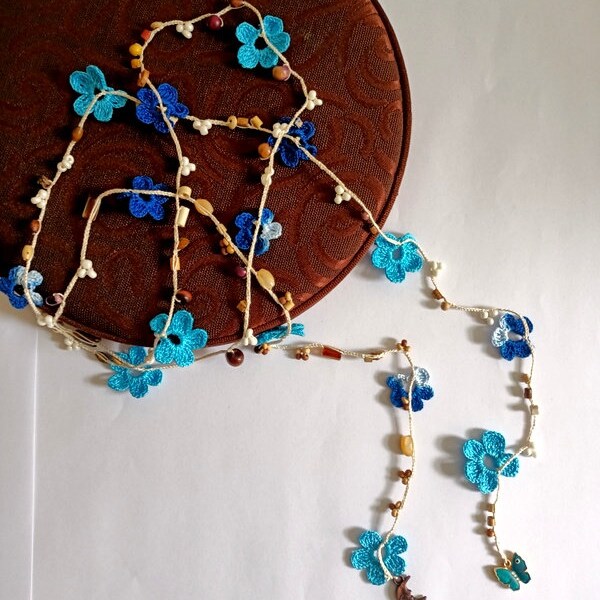 Turkish crochet necklace, oya necklace, flower necklace, floral necklace, summer necklace, flower girl necklace