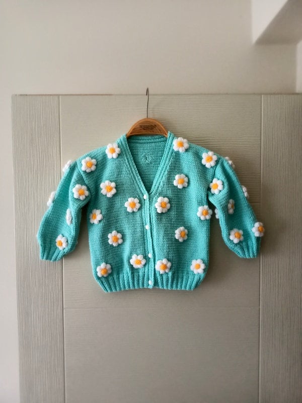 Crochet 3D Daisy Flowers Cardigan, Crochet Cardigan, Crop Knit Cardigan