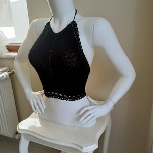 Bileya Hand-Crochet Halter Top in Black